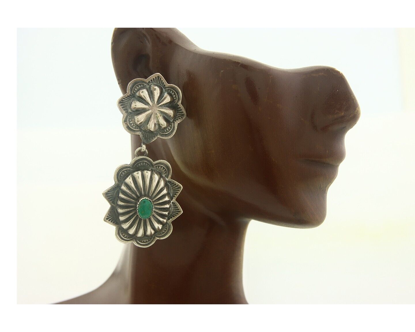 Navajo Earrings 925 Silver Handmade Concho Natural Turquoise Native Artist C80s