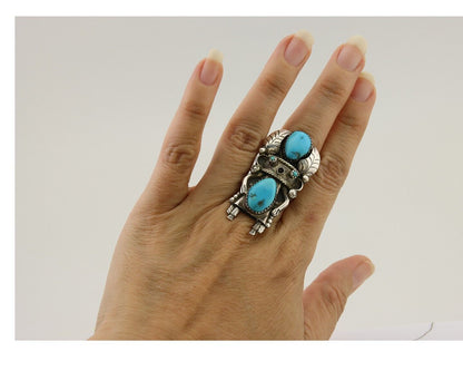 Navajo Kachina Ring 925 Silver Natural Turquoise Artist Signed CO C.80's
