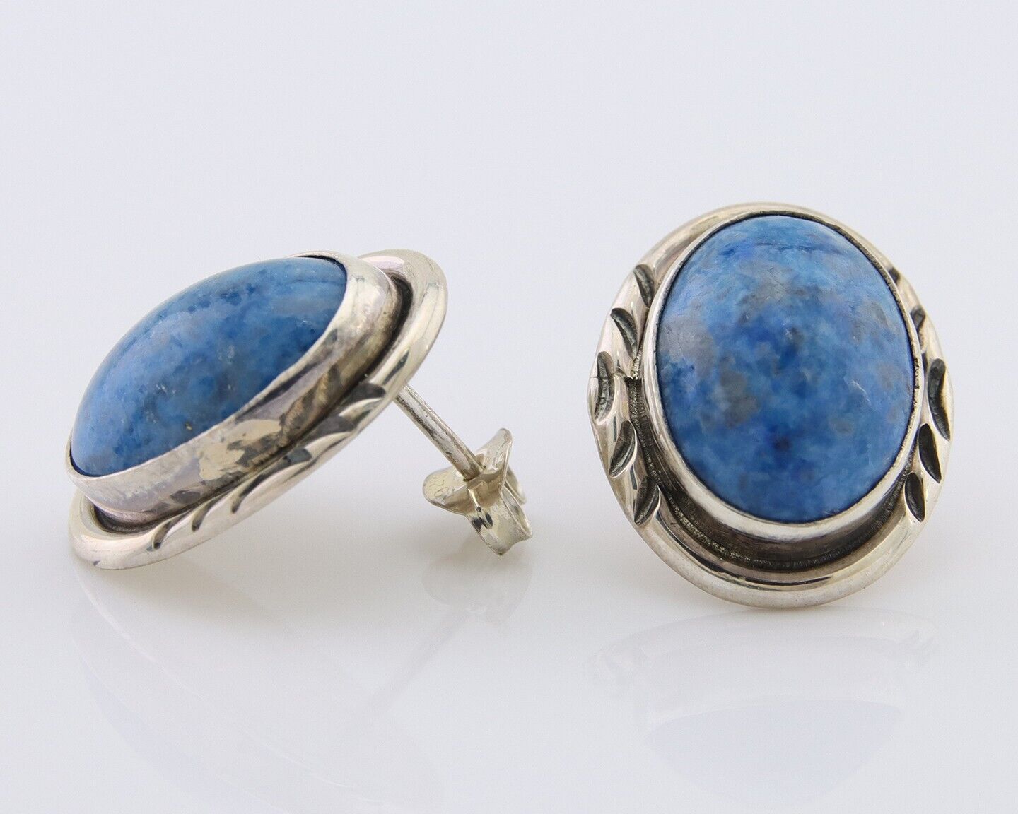 Navajo Paw Earrings 925 Silver Blue Denim Lapis Native American Artist C.80's