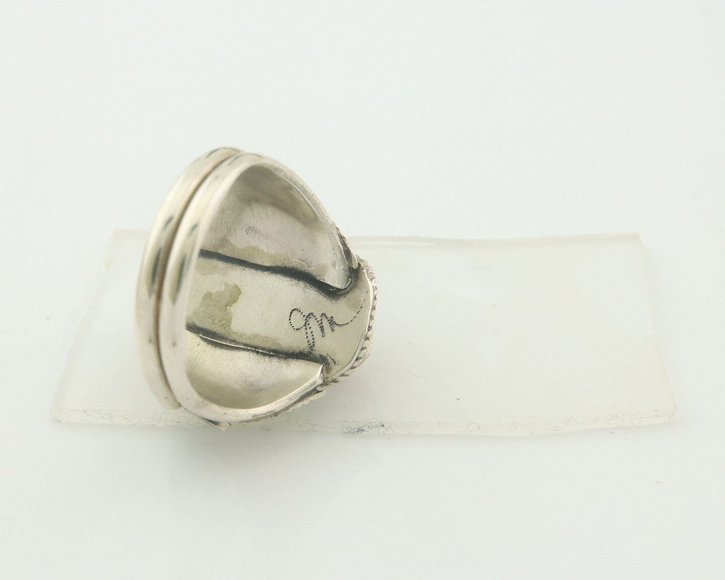 Men Navajo Ring 925 Sterling Natural Coral & Turquoise Signed JM C.80's Sz 12.75