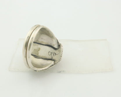 Men Navajo Ring 925 Sterling Natural Coral & Turquoise Signed JM C.80's Sz 12.75