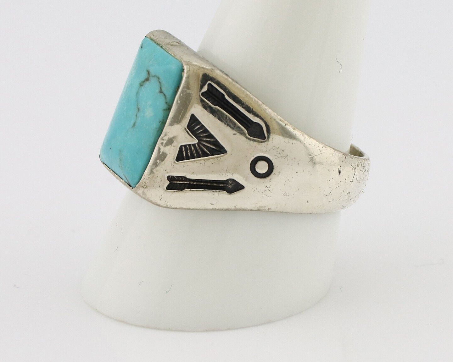 Navajo Ring 925 Silver Kingman Turquoise Signed Sun West Silver Company C.80's