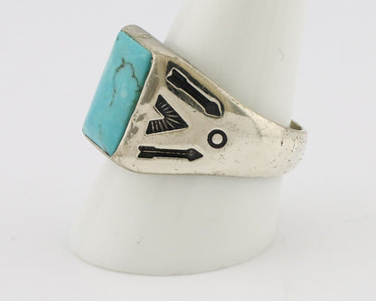 Navajo Ring 925 Silver Kingman Turquoise Signed Sun West Silver Company C.80's