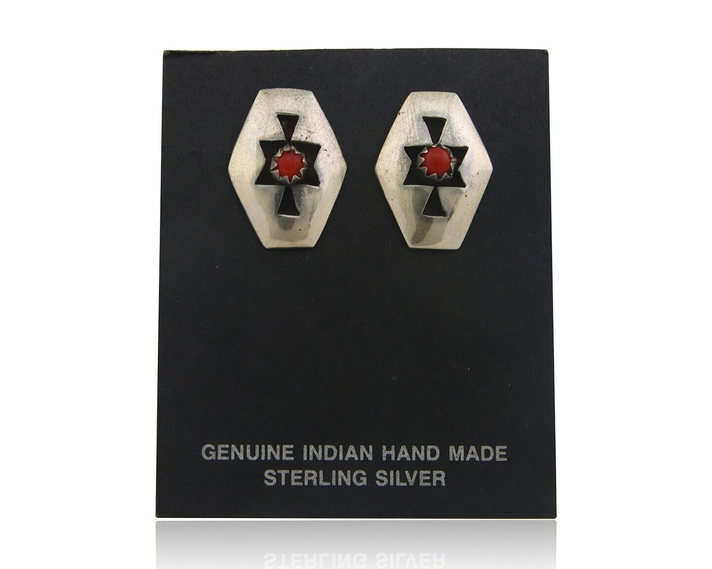 Navajo Earrings 925 Silver Natural Coral Native American Artist C.80's
