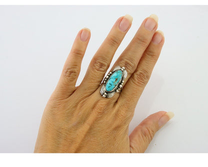 Navajo Ring .925 Sterling Blue Turquoise Artist Signed GR C.80's