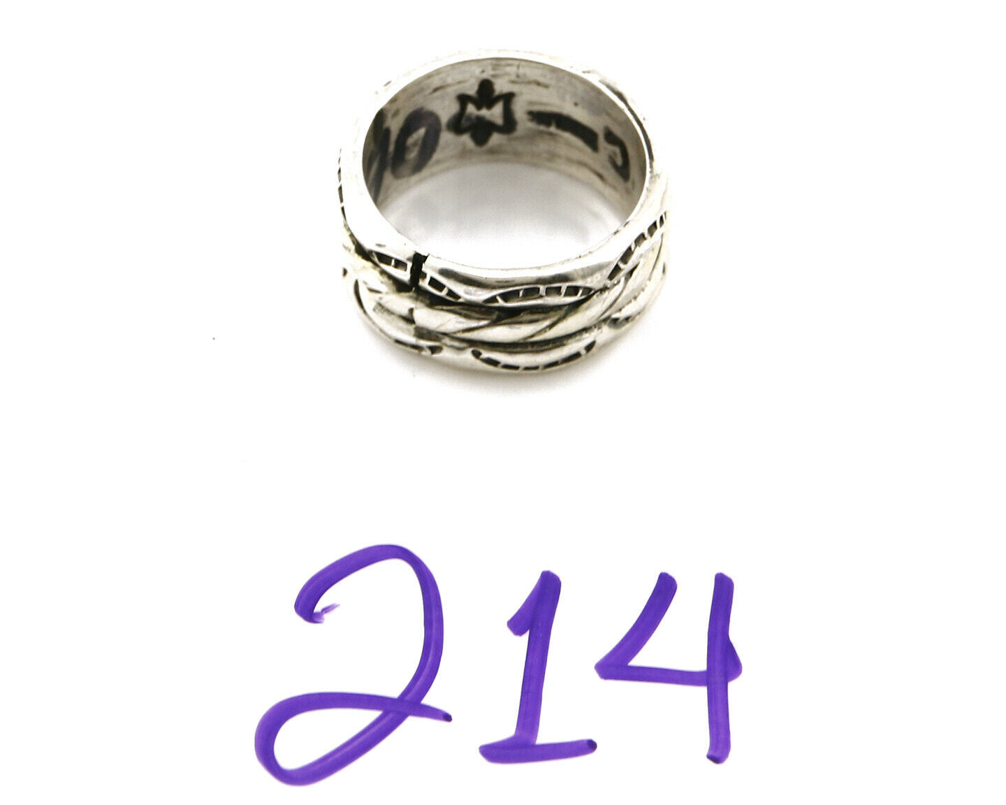 Navajo Ring .925 Silver Handmade Hand Stamped 3 Row Rope Band C.1980s Size 4.75