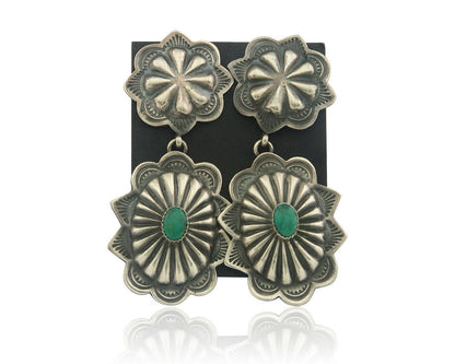 Navajo Earrings 925 Silver Handmade Concho Natural Turquoise Native Artist C80s