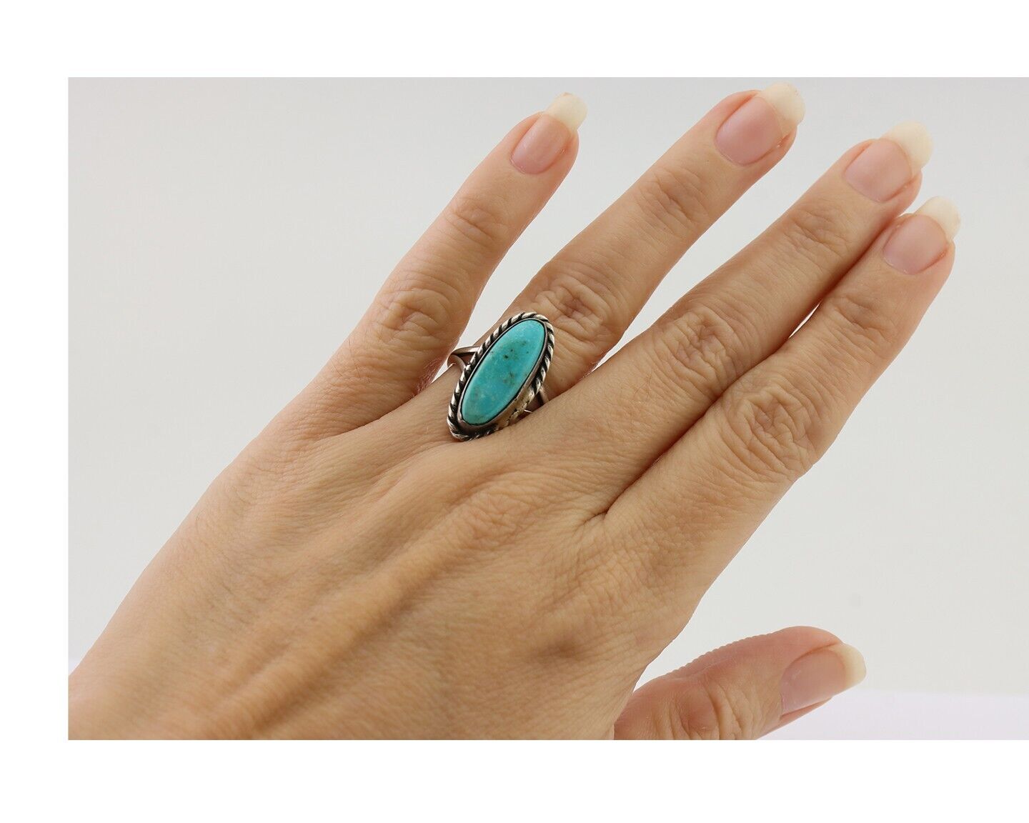 Navajo Handmade Ring 925 Silver Kingman Turquoise Size 5.75 C.80's