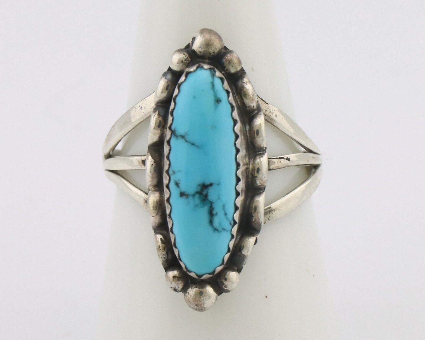 Navajo Ring .925 Silver Sleeping Beauty Turquoise Signed SkyStone Creations C80s