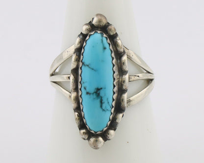Navajo Ring .925 Silver Sleeping Beauty Turquoise Signed SkyStone Creations C80s
