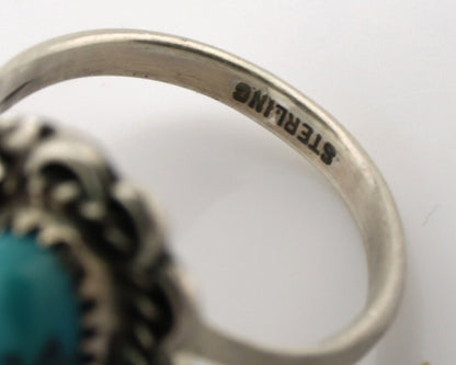 Navajo Ring .925 Silver Sleeping Beauty Turquoise Native American Artist C.80's
