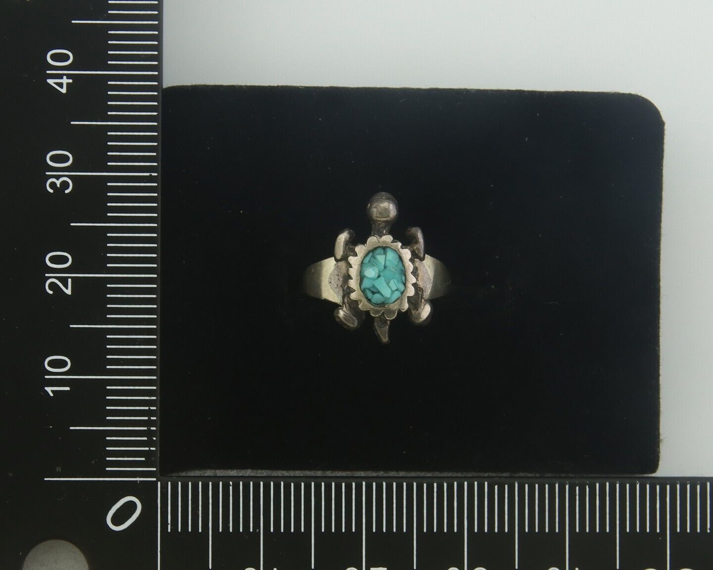 Navajo Toe Ring 925 Silver Inlaid Turtle Turquoise C.80's Size 1.75