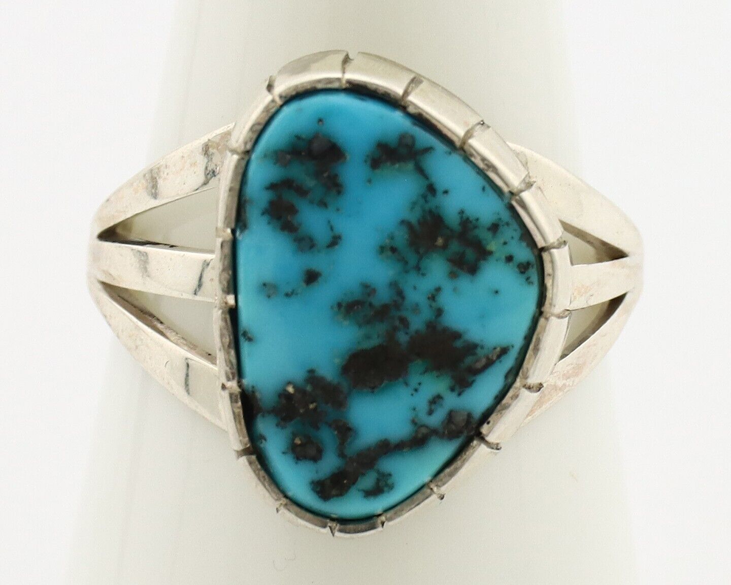 Navajo Ring 925 Silver Sleeping Beauty Turquoise Artist Signed SS C.80's