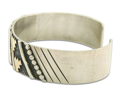 Navajo Bracelet Gold & 925 Silver Handmade 16 mm Wide Signed Thomas Singer C80s