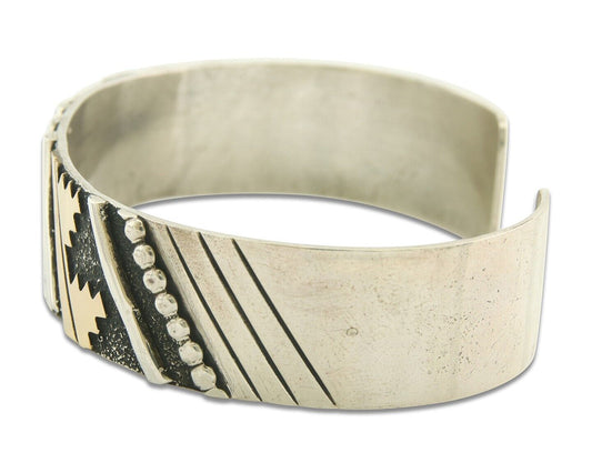 Navajo Bracelet Gold & 925 Silver Handmade 16 mm Wide Signed Thomas Singer C80s