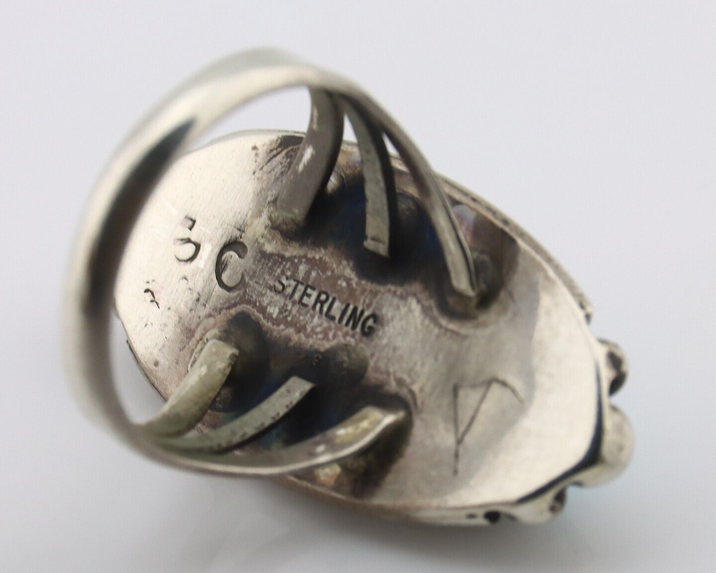 Navajo Ring .925 Silver Sleeping Beauty Turquoise Signed SkyStone Creations C80s