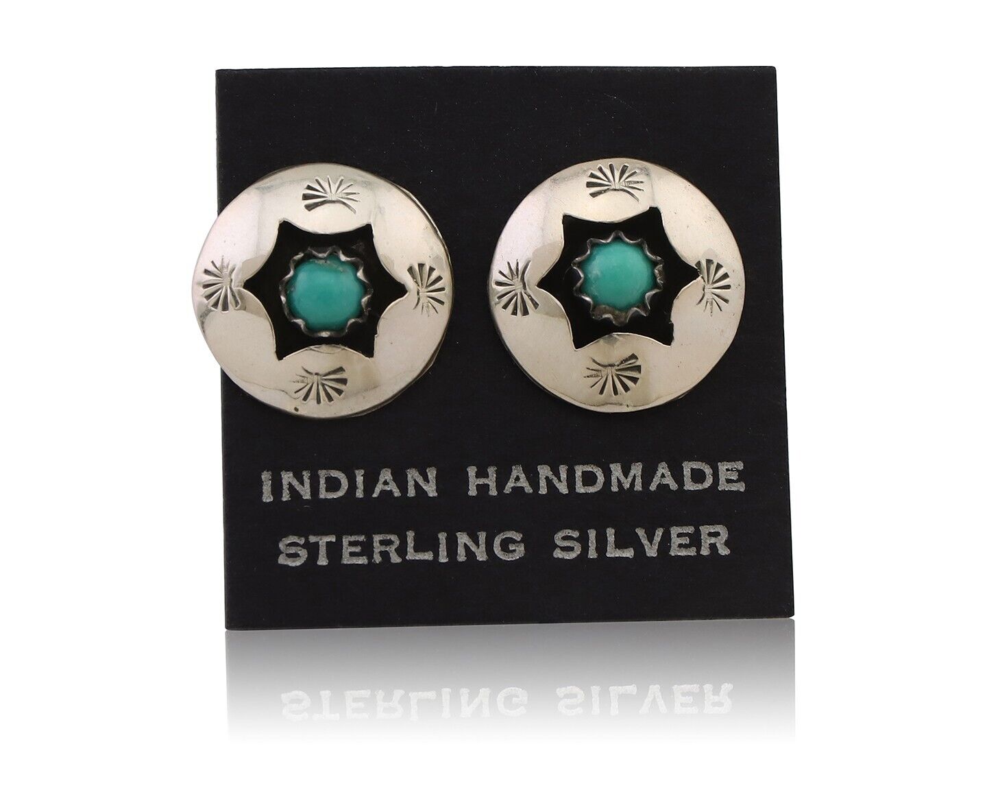 Navajo Handmade Earrings 925 Silver Natural Turquoise Native Artist C.80's