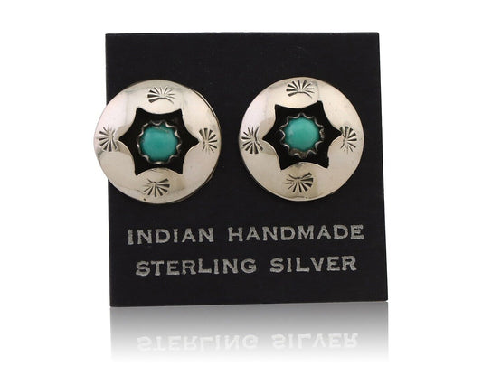 Navajo Handmade Earrings 925 Silver Natural Turquoise Native Artist C.80's