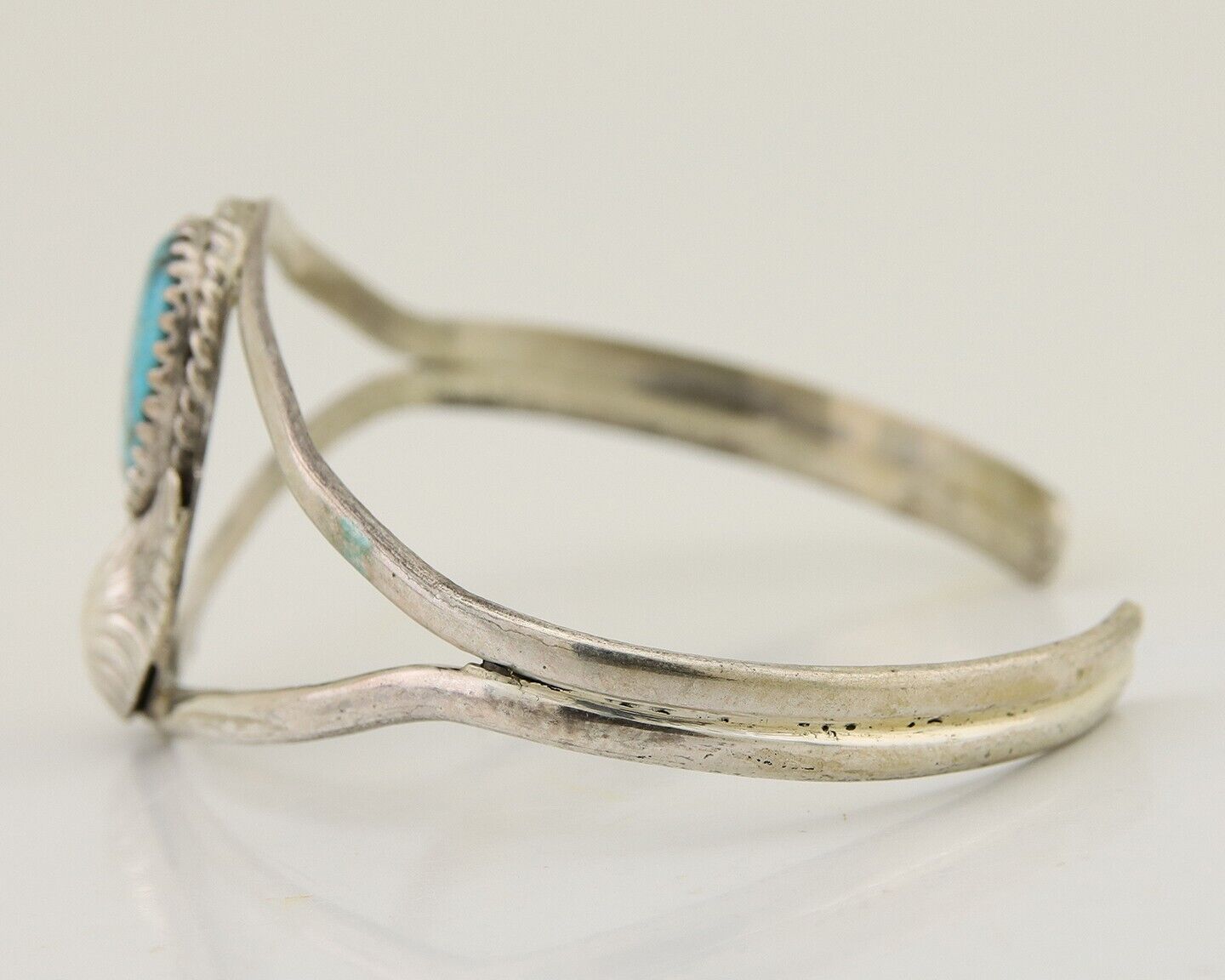 Navajo Hand Stamped Cuff Bracelet Turquoise 925 Silver Native American Artist