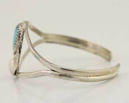 Navajo Hand Stamped Cuff Bracelet Turquoise 925 Silver Native American Artist