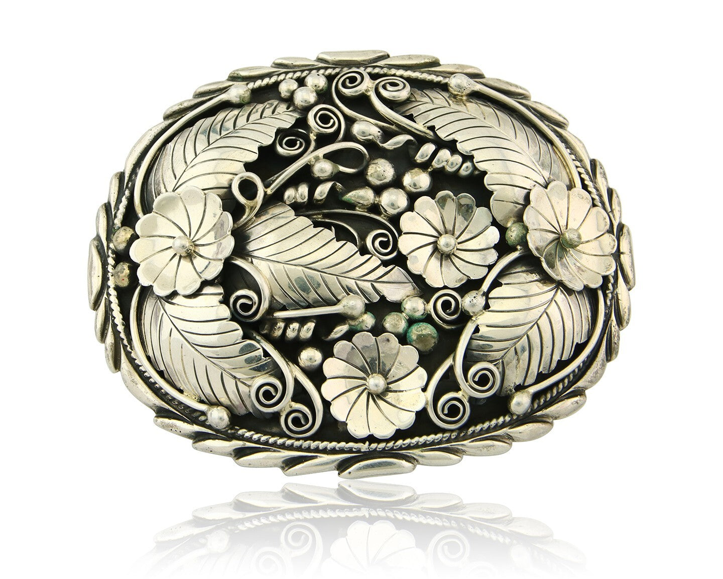 Navajo Belt Buckle 925 Sterling Silver Artist Signed DL 2.25x2.8 in C.80's