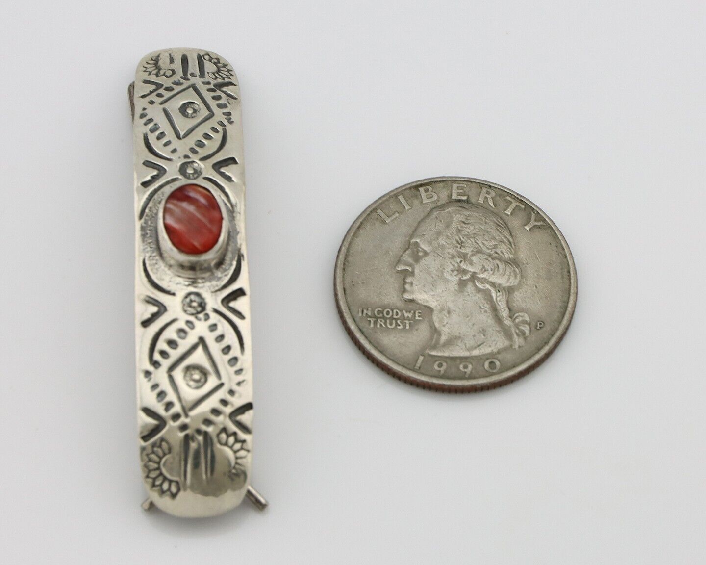 Women Navajo Hair Clip Barrette 925 Silver White Red Spiney Oyster Native Artist