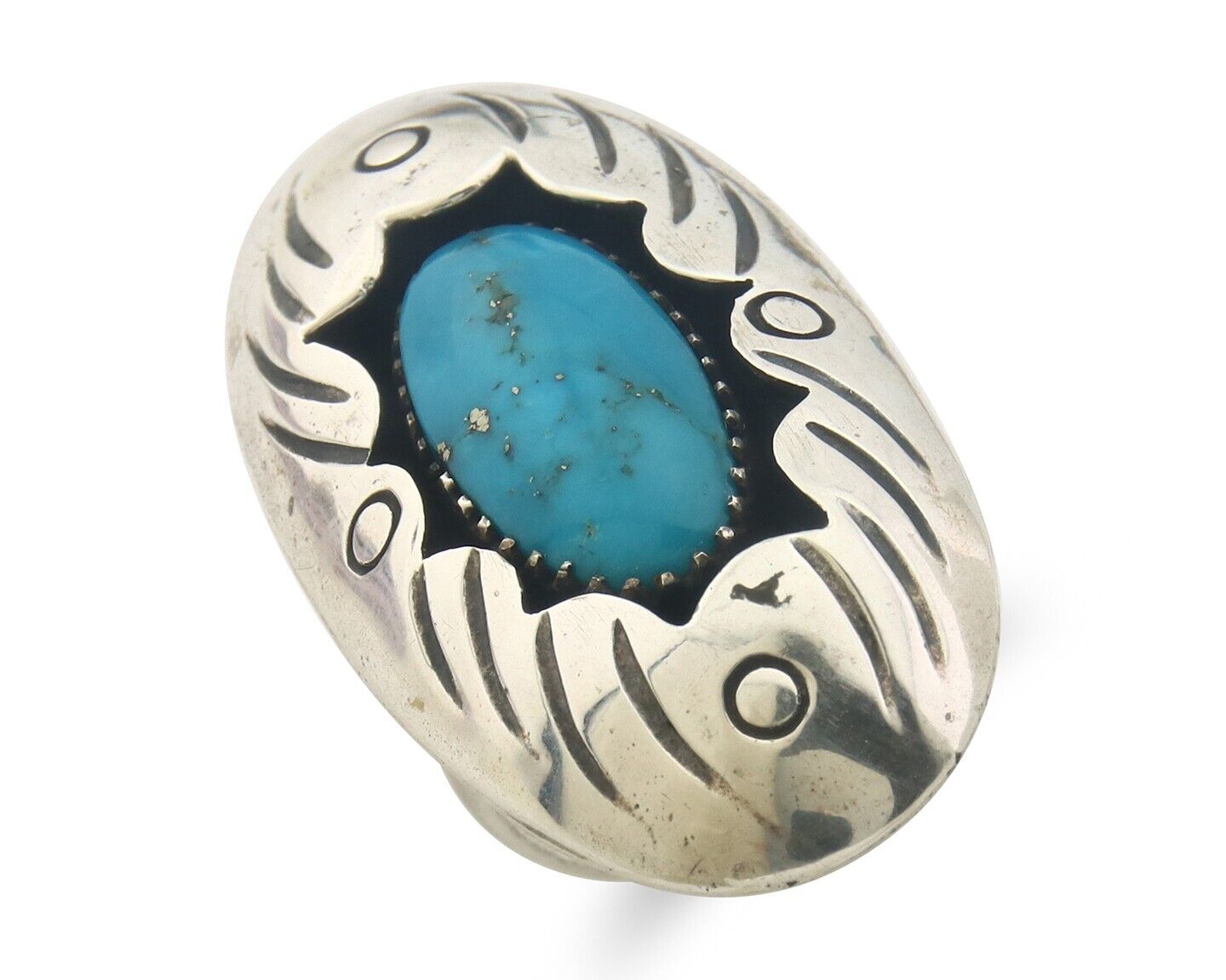 Navajo Ring 925 Sterling Turquoise Handmade Native Artist C.80's Size 6.25