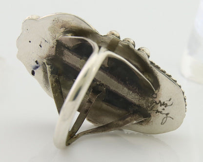 Navajo Handmade Ring 925 Silver Black Onyx Artist Signed Justin Morris C.80's