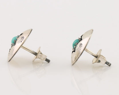 Navajo Handmade Earrings 925 Silver Natural Turquoise Native Artist C.80's