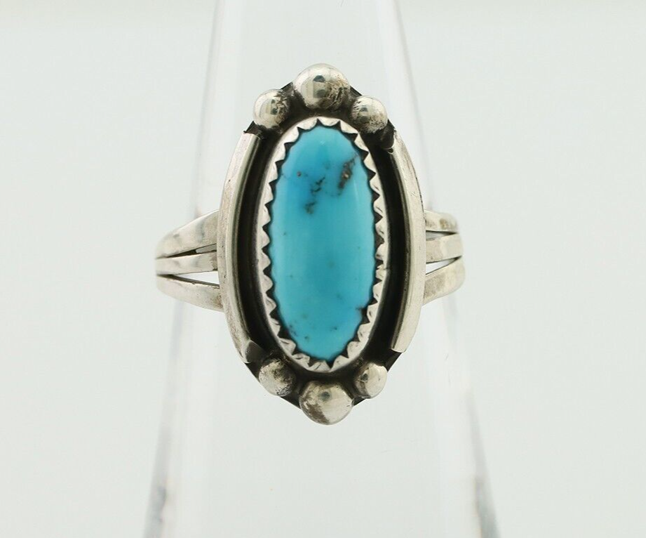 Navajo Ring 925 Silver Sleeping Beauty Turquoise Artist Signed SC C80s