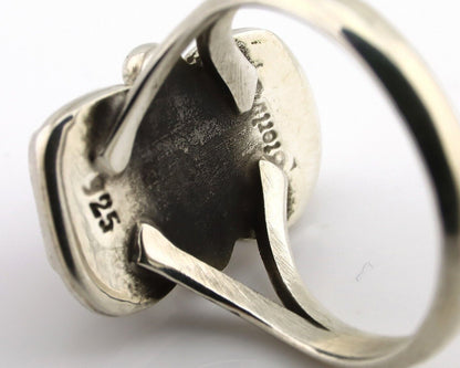 Navajo Ring 925 Silver SB Turquoise & Red Coral Native American Artist C.80s
