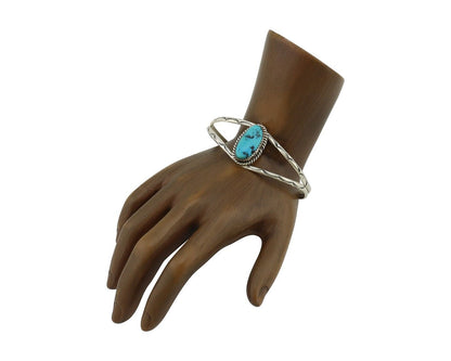 Navajo Bracelet 925 Silver Sleeping Beauty Turquoise Signed Robert Vandover C80s
