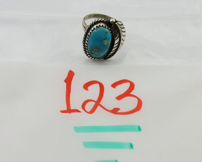 Navajo Ring 925 Silver Blue Kingman Turquoise Signed JW C.80's