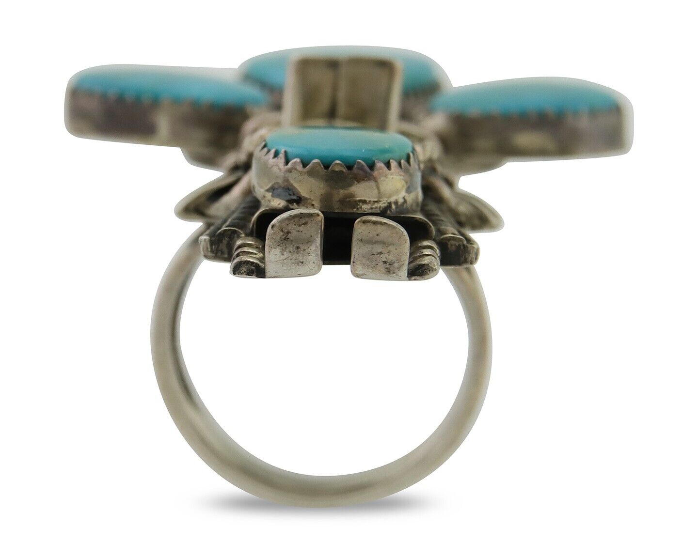 Navajo Kachina Ring 925 Silver Blue Gem Turquoise Signed Broken Arrow C.80's