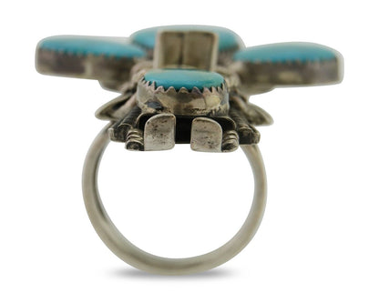 Navajo Kachina Ring 925 Silver Blue Gem Turquoise Signed Broken Arrow C.80's