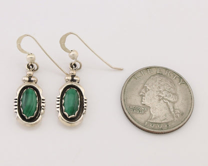Navajo Dangle Earrings 925 Silver Natural Malachite Native American Artist C.80s