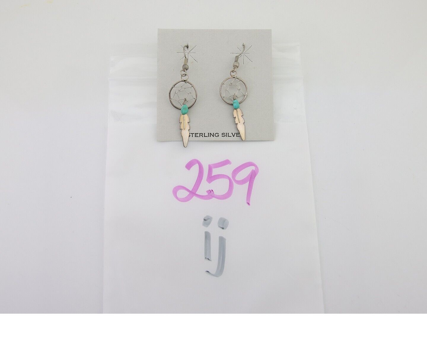 Navajo Dangle Dream Catcher Earrings 925 Silver Blue Turquoise Native Artist C80