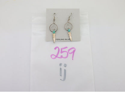 Navajo Dangle Dream Catcher Earrings 925 Silver Blue Turquoise Native Artist C80