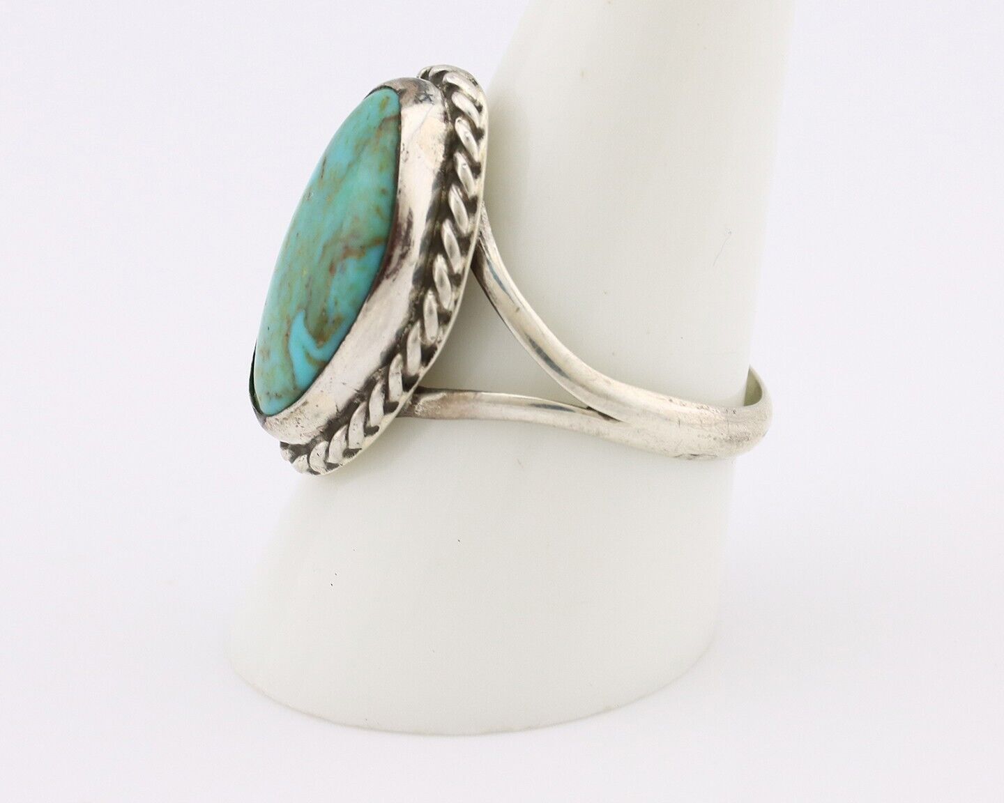 Navajo Ring 925 Silver Natural Turquoise Artist Signed Rabbit Stick C.80's