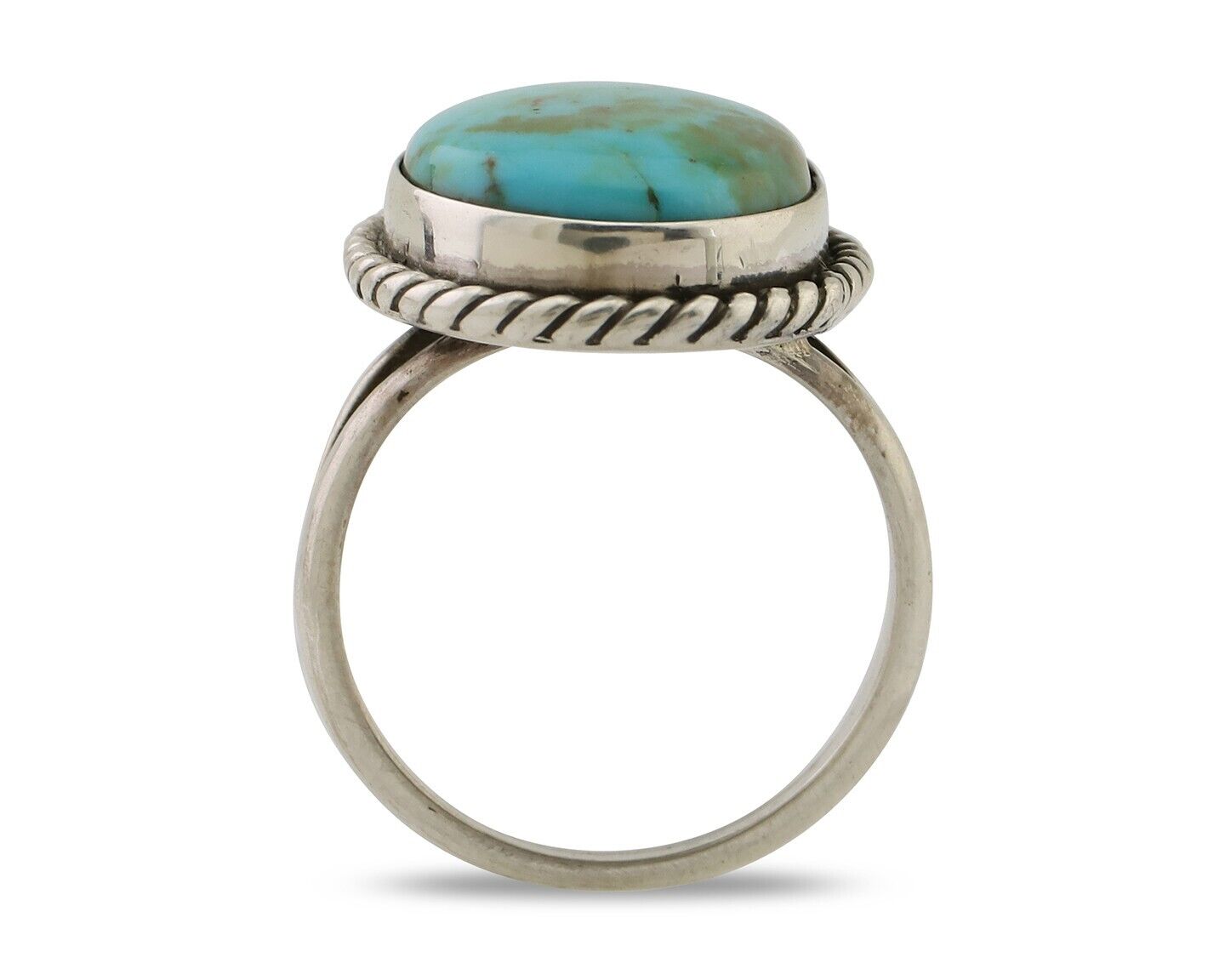 Navajo Ring 925 Silver Kingman Turquoise Native American Artist C.80's