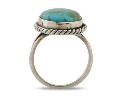 Navajo Ring 925 Silver Kingman Turquoise Native American Artist C.80's
