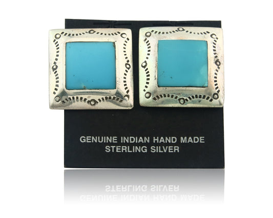 Navajo Earrings Sterling Silver Turquoise Vintage Dangle Handmade