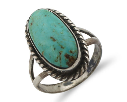 Navajo Ring 925 Silver Natural Kingman Turquoise Signed M Montoya C.80's