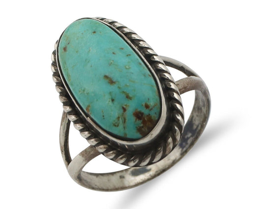 Navajo Ring 925 Silver Natural Kingman Turquoise Signed M Montoya C.80's