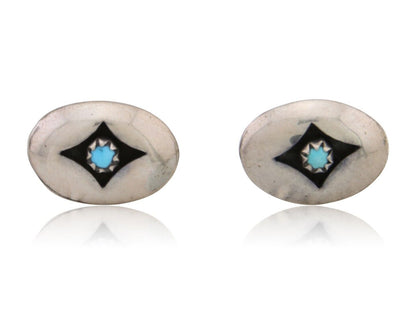 Navajo Shield Earrings 925 Silver Natural Turquoise Native American Artist C.80s