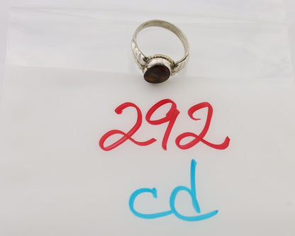 Navajo Handmade Ring 925 Silver Natural Fire Opal Native Artist Size 8.25 C.80's