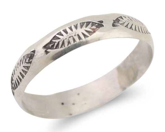 Navajo Hand Stamped Band 925 Silver 5.0 mm Signed Larry Chavez Size 13 C.80's