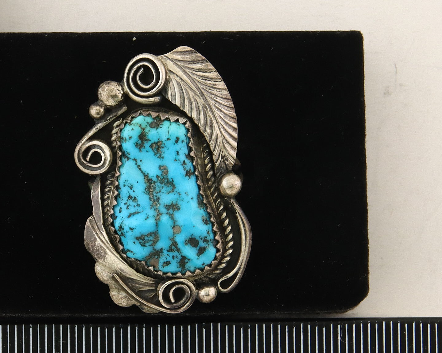 Navajo Ring 925 Sterling Turquoise Artist Justin Morris C.80's Size 8.25
