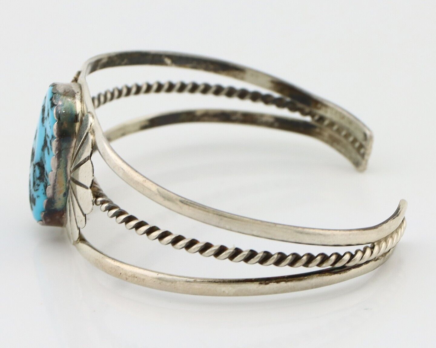 Navajo Bracelet 925 Silver Sleeping Beauty Turquoise Artist Signed LT CHEE C80s