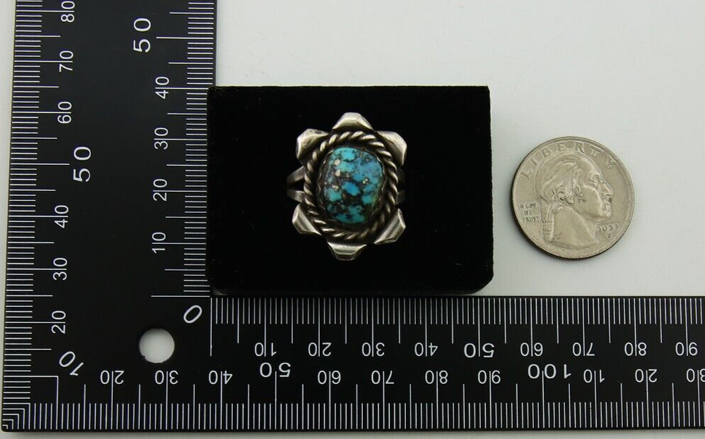 Navajo Ring 925 Sterling Silver Morenci Turquoise Native American Artist C.80s